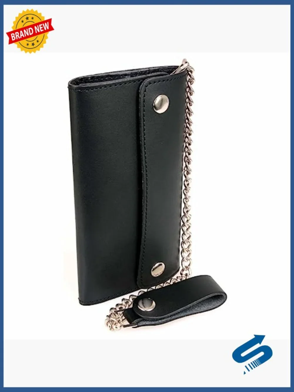Mens Biker Bifold Leather Wallet with Removable Chain Anti-Theft Wallet